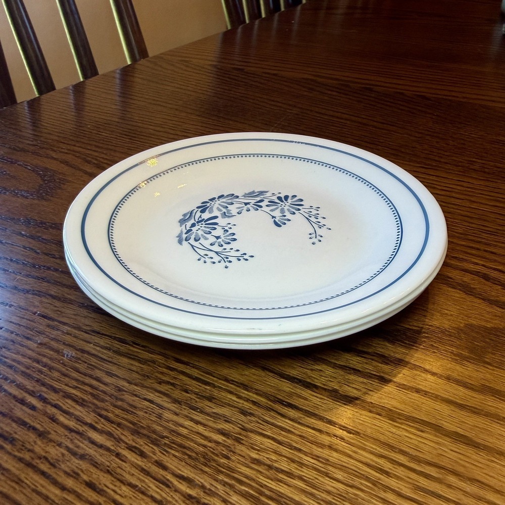 Corelle Colonial Mist 6 3/4" Bread Plates  - Blue & White Set of 3